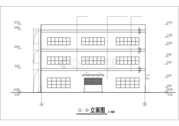 合肥市某工厂2300平米3层框架结构生产车间建筑设计CAD图纸-图一