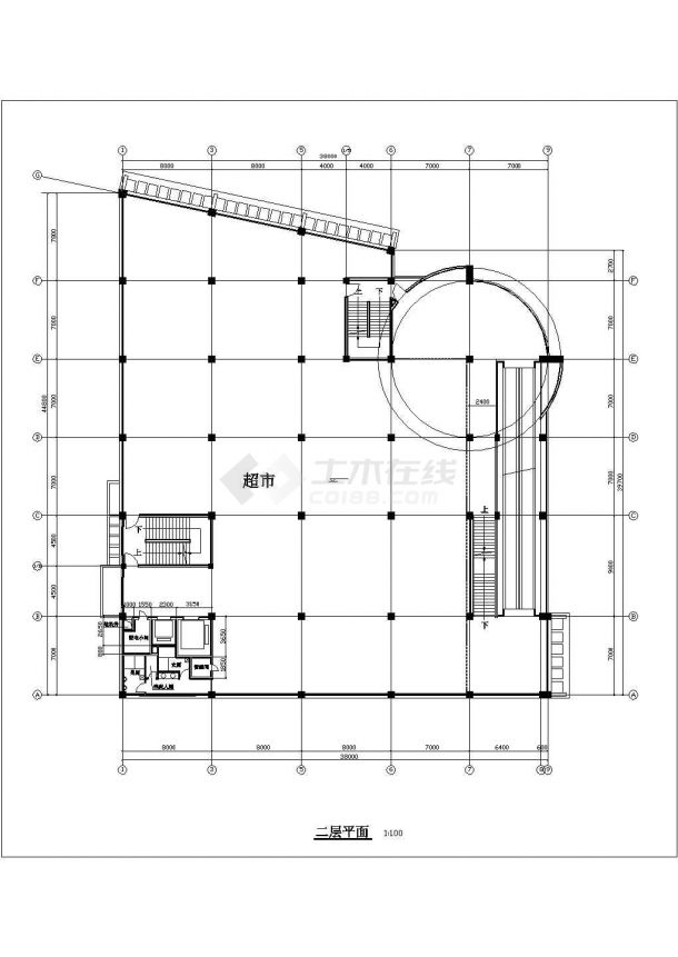 岳堤超市建筑设计cad方案图纸-图一