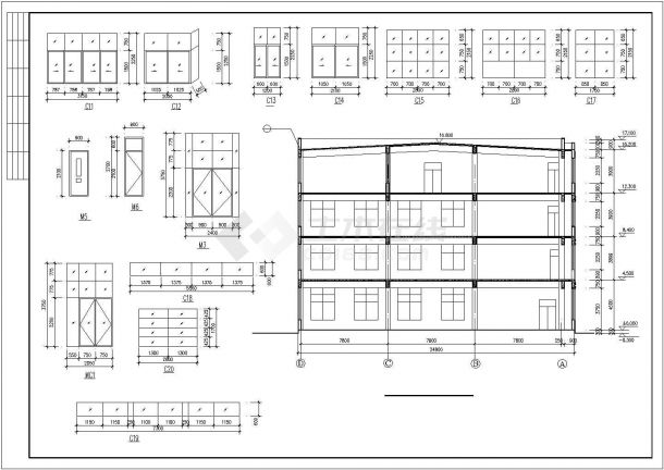 宜昌市某工厂3800平米左右4+1层框架结构加工厂房建筑设计CAD图纸-图一
