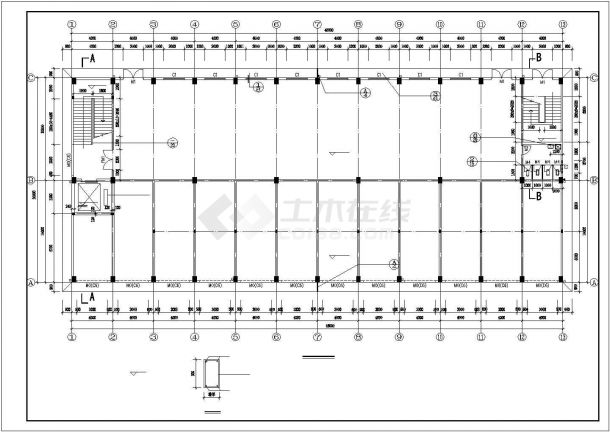 青岛某工厂6500平米5层框架结构加工厂房建筑设计CAD图纸（含天面层）-图一