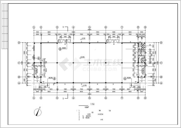 济宁市某工厂2250平米2层钢框架结构生产车间建筑设计CAD图纸-图一