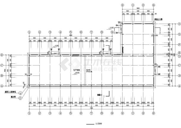 佛山市某机械厂1670平米1层框架结构生产厂房建筑设计CAD图纸-图二