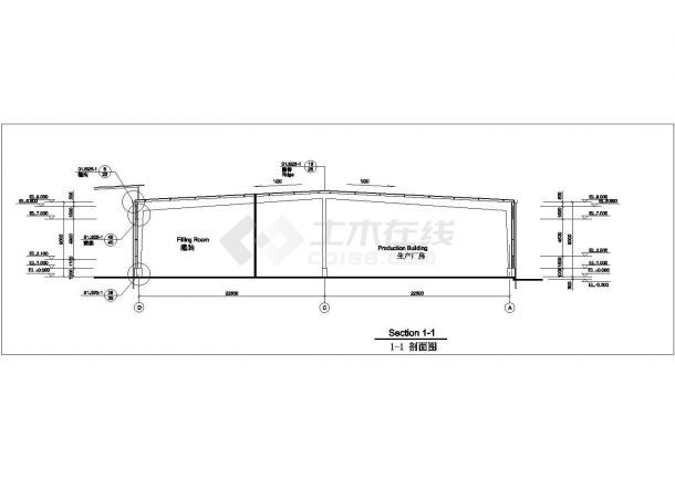 泉州市某工厂3050平米单层轻钢结构生产车间建筑设计CAD图纸-图一