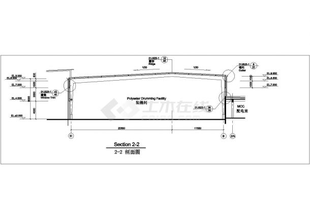 泉州市某工厂3050平米单层轻钢结构生产车间建筑设计CAD图纸-图二