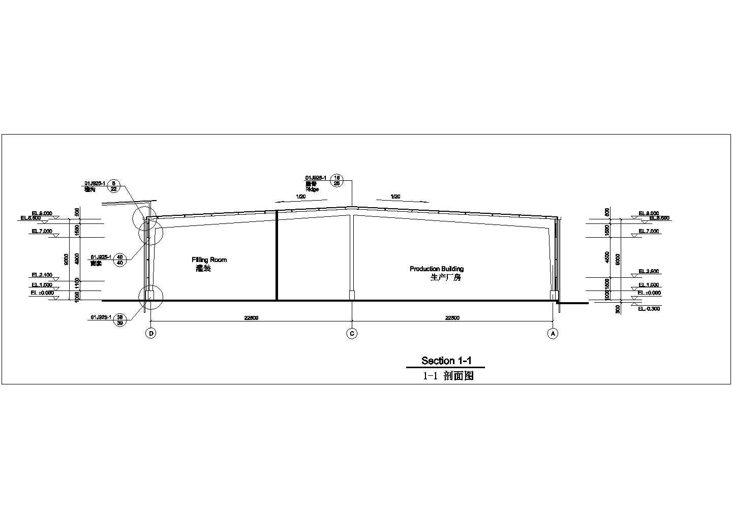 泉州市某工厂3050平米单层轻钢结构生产车间建筑设计CAD图纸