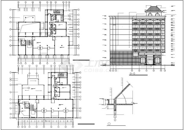 3400平米8层高档商务宾馆建筑设计CAD图纸-图二