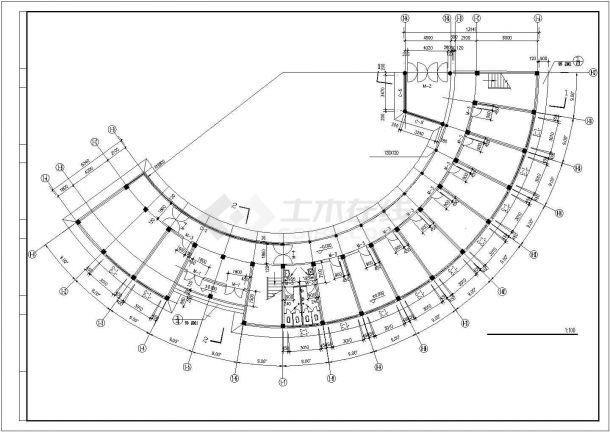 广州某职教学院1800平米2层弧形结构教学楼建筑设计CAD图纸-图二