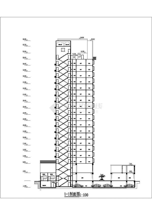 某地区高层商务住宅建筑设计施工详细方案CAD图纸-图二