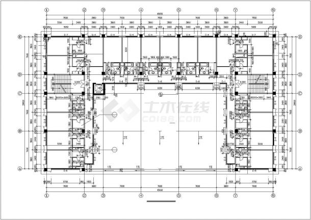 2800平平米六层框架结构U型旅馆建筑设计CAD图纸-图二