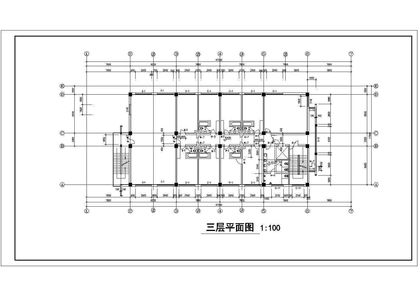 长47米宽17米七层商店宾馆综合楼建筑设计CAD图纸