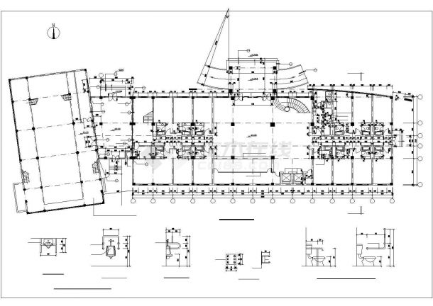 1500平米局部六层框架结构宾馆建筑设计CAD图纸-图一