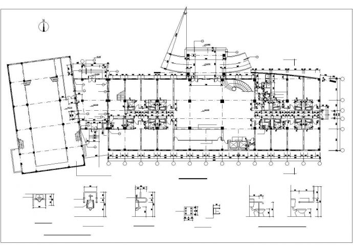 1500平米局部六层框架结构宾馆建筑设计CAD图纸_图1
