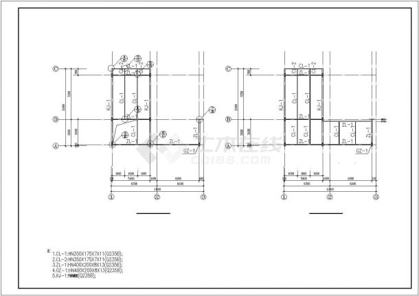 【最新】某三层框架办公室结构设计方案CAD图纸-图二