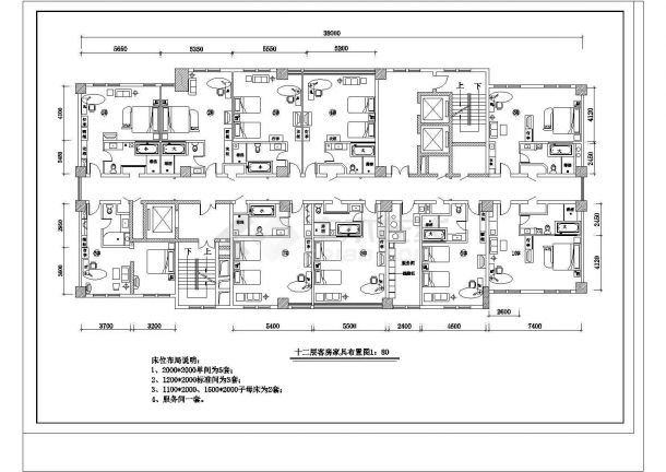 某小高层宾馆客房设计CAD详细参考图-图二