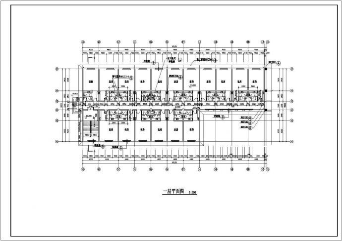 泉州市某商业街7700平米三层框混结构商务旅馆全套建筑设计CAD图纸_图1
