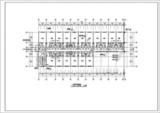 泉州市某商业街7700平米三层框混结构商务旅馆全套建筑设计CAD图纸-图二