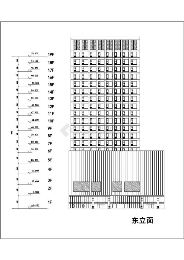 扬州市某临街1.7万平米19层框架结构商务酒店平立面设计CAD图纸-图一