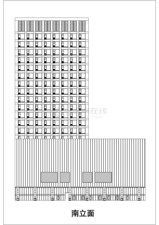 扬州市某临街1.7万平米19层框架结构商务酒店平立面设计CAD图纸-图二