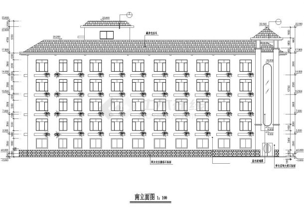 某街道7100平米五层框架结构商务酒店建筑设计CAD图纸-图一