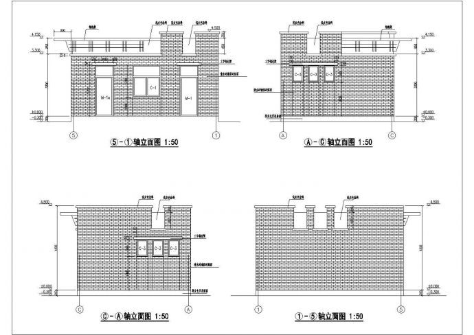 某单层砖混结构公共厕所设计cad详细建筑施工图（含设计说明，含2套设计）_图1