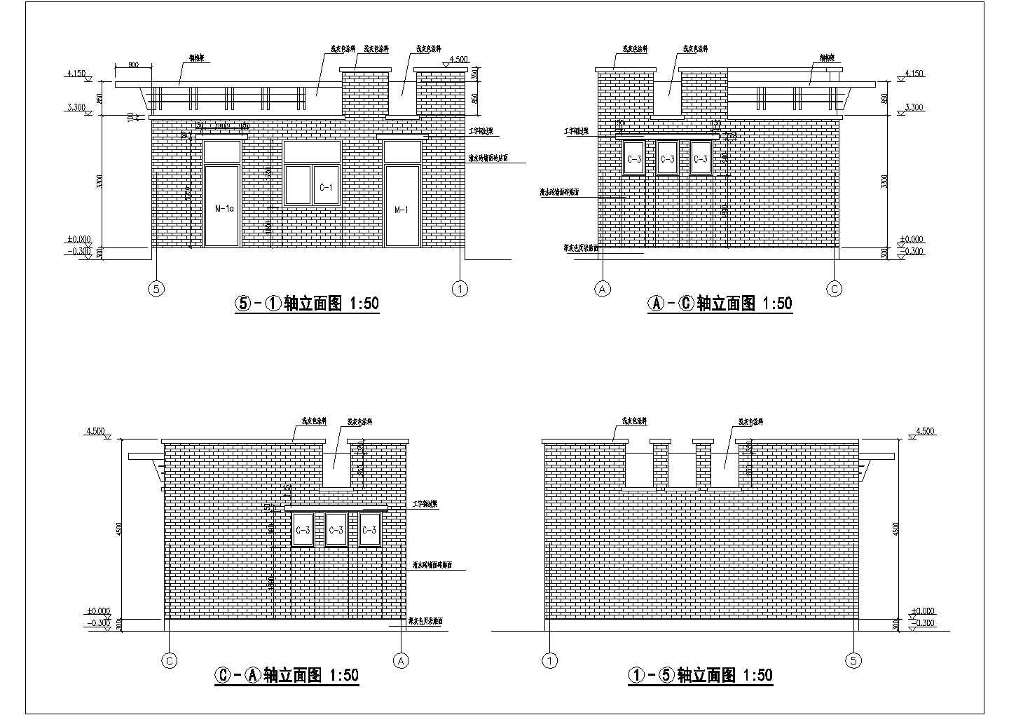 某单层砖混结构公共厕所设计cad详细建筑施工图（含设计说明，含2套设计）