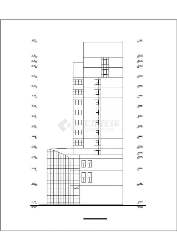 镇江市某临街1.1万平米13层框架结构星级酒店平立面设计CAD图纸-图一