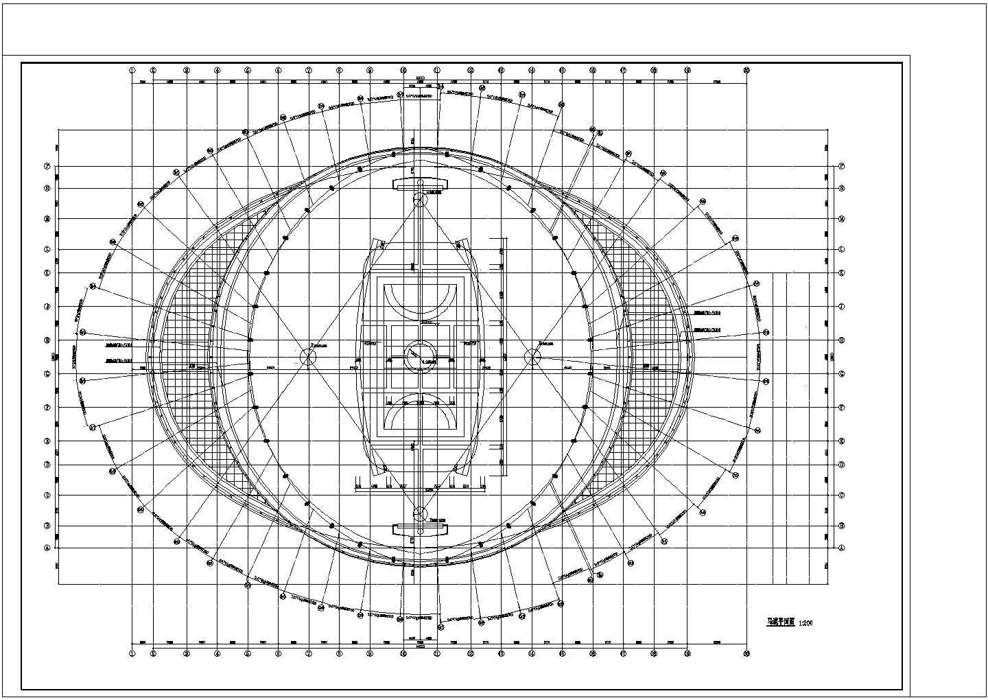 浙江某沿海地带东城体育馆全套CAD设计施工图纸(含看台层平面图)