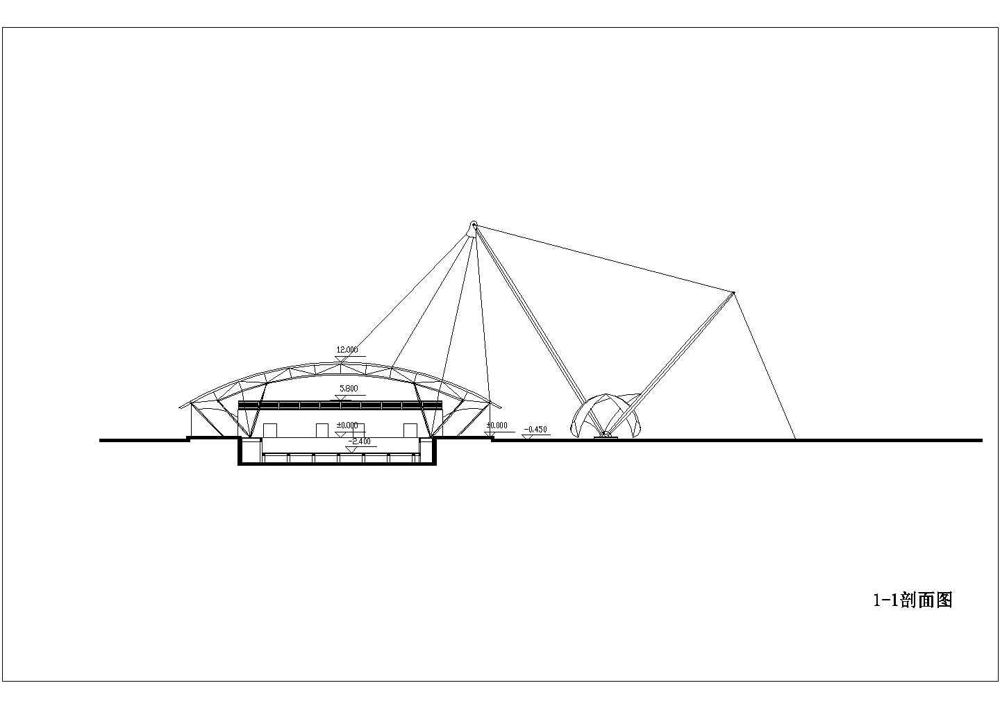 某大学多层游泳馆详细CAD施工图纸(含顶层平面图，剖面图)