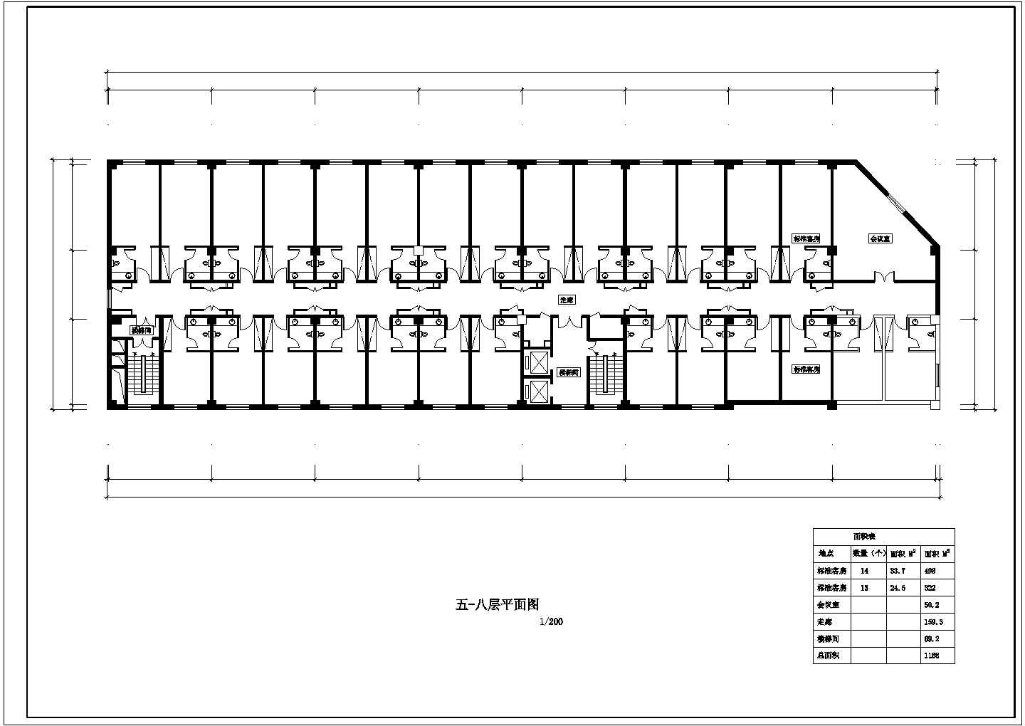4900平米左右8层混合结构连锁酒店全套平面设计CAD图纸