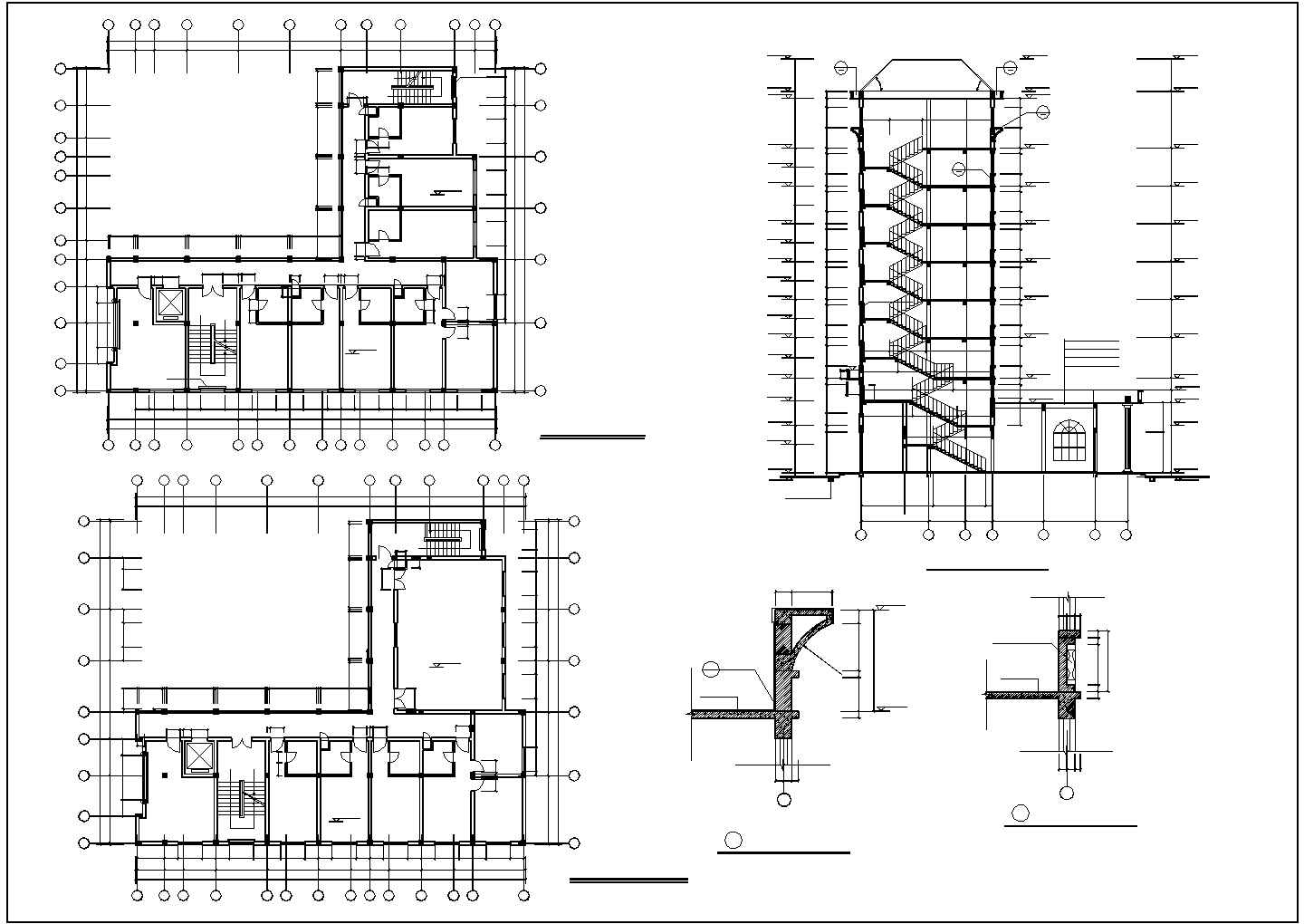 3460平米八层框混结构商务酒店平立剖面设计CAD图纸