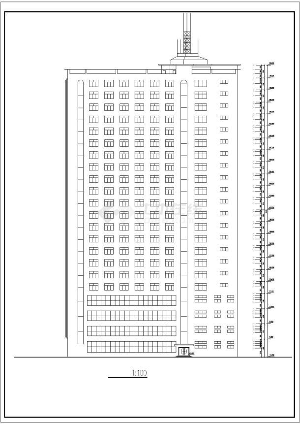 长沙某临街2万平米左右22层框架结构商务酒店平立剖面设计CAD图纸-图一