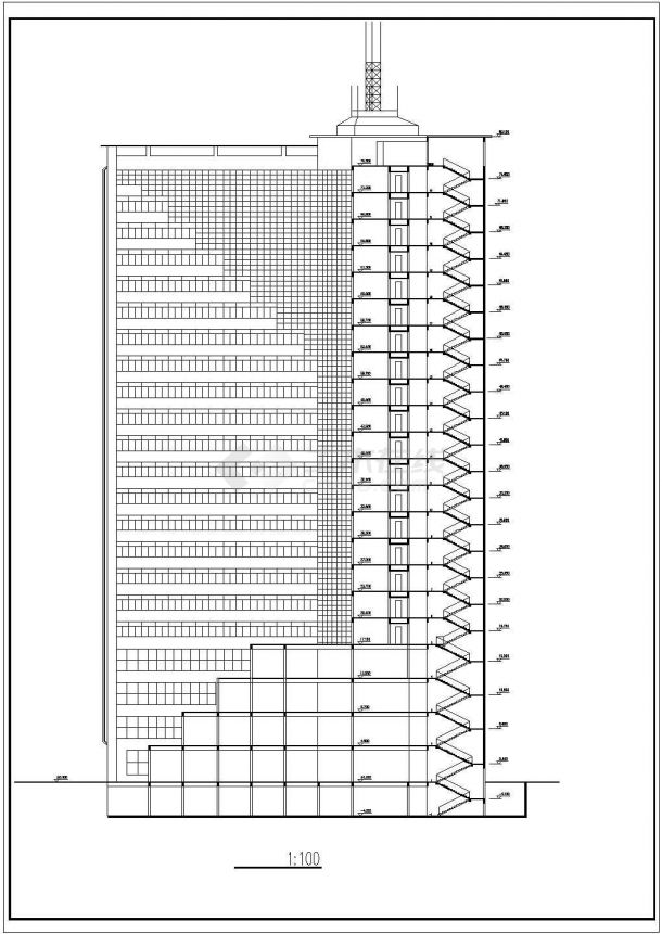 长沙某临街2万平米左右22层框架结构商务酒店平立剖面设计CAD图纸-图二