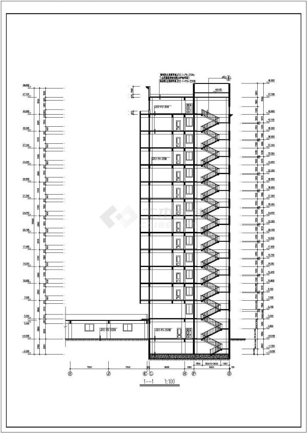 平湖市某商业街1.2万平米13层框剪结构商务酒店建筑设计CAD图纸-图二
