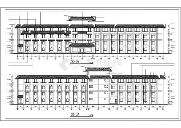 焦作市人民西路某临街5500平米4层框架商务酒店建筑设计CAD图纸-图二