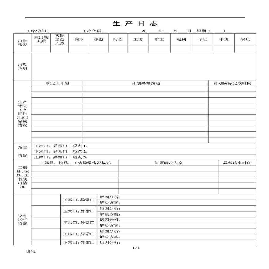 2014年最新车间生产日志表-图一