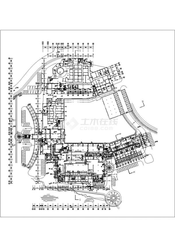 1.1万平米五层框架结构四星级大酒店平立剖面CAD设计图纸-图二