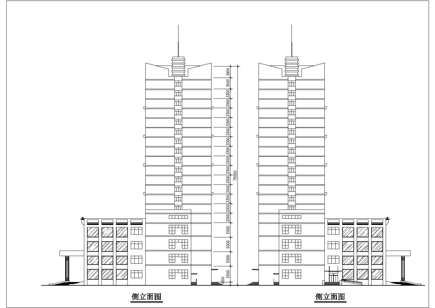 1.6万平米20层框架结构三星级酒店平立剖面CAD设计图纸