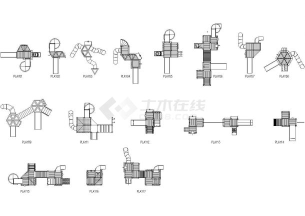 各式滑梯图块集剖面CAD参考图-图二