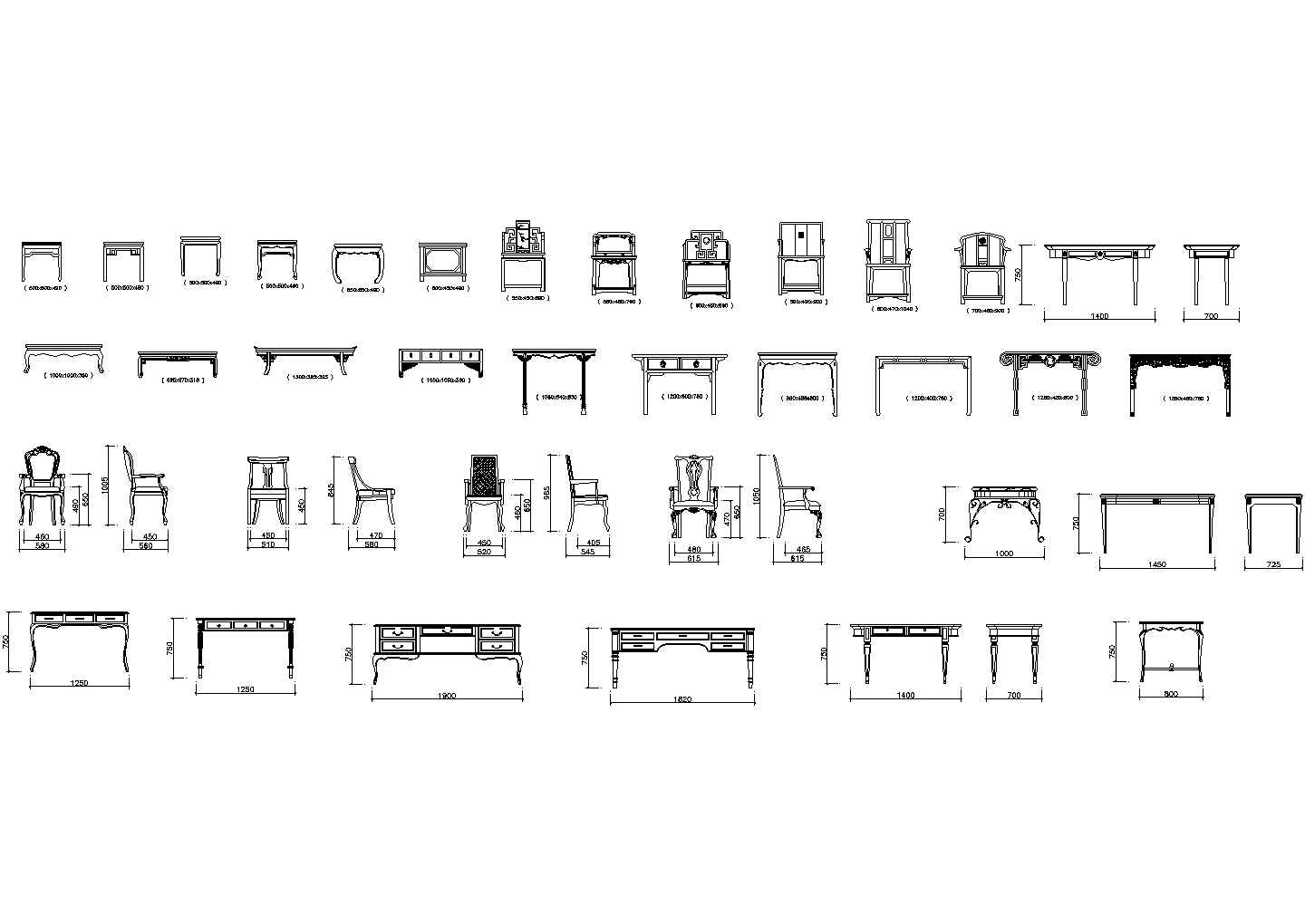 中式特色桌椅CAD图块集
