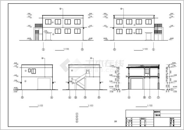 济南市某社区260平米2层框架结构垃圾回收站建筑设计CAD图纸-图二