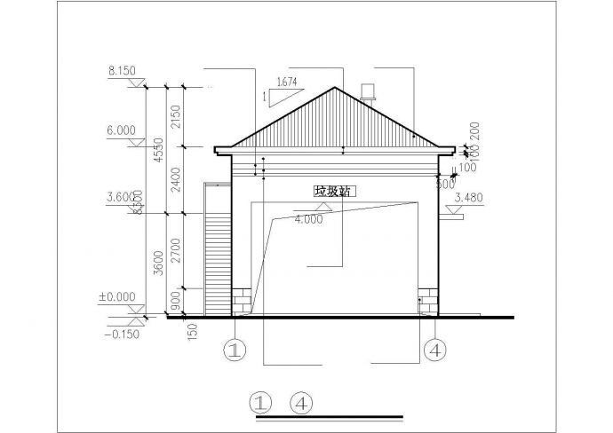 140平米2层砖混结构公共场所+垃圾站建筑设计CAD图纸_图1