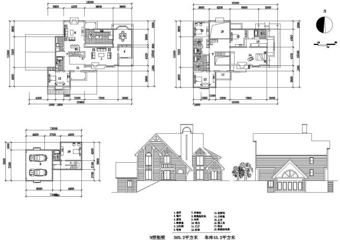 某二层农村自建别墅（365㎡）建筑Cad设计图_图1