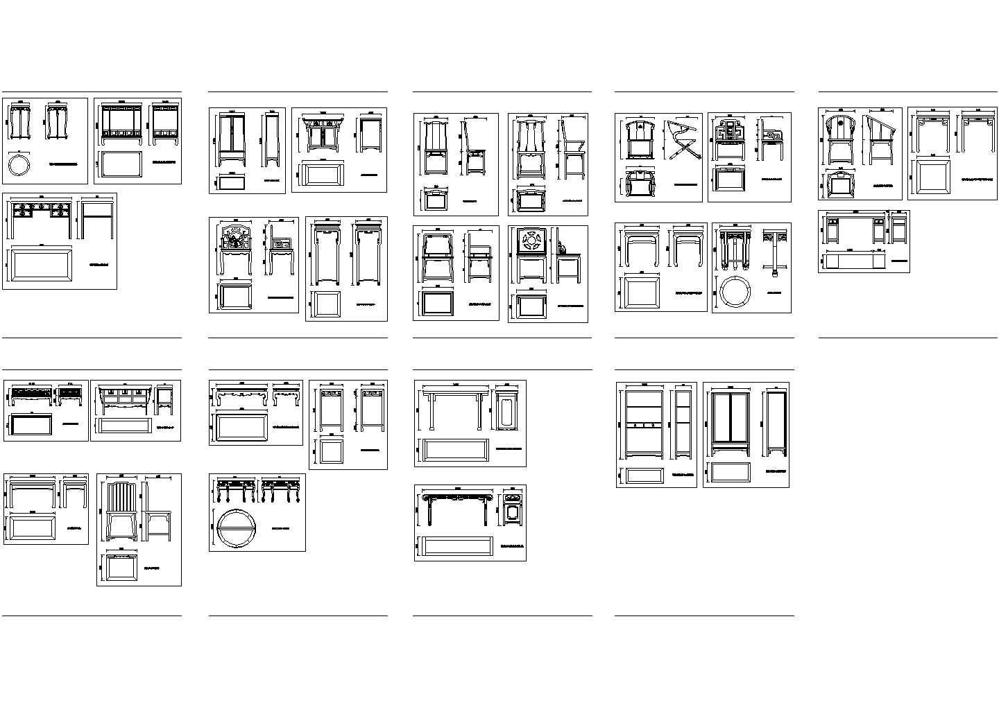 明清风格不同家具cad图块