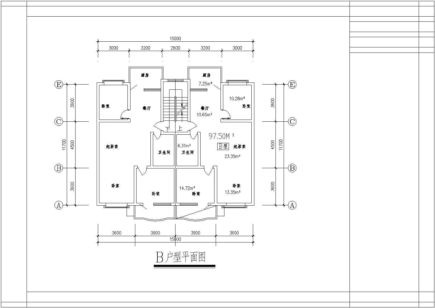 90至100平米住宅户型设计CAD图【1梯2户共5种设计 每户90至100平米之间】