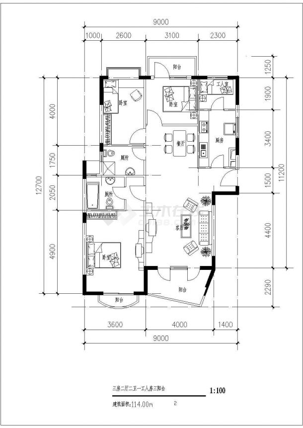 小区住宅全套户型设计施工图-图一