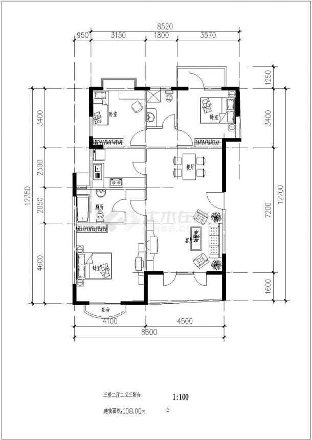 小区住宅全套户型设计施工图-图二