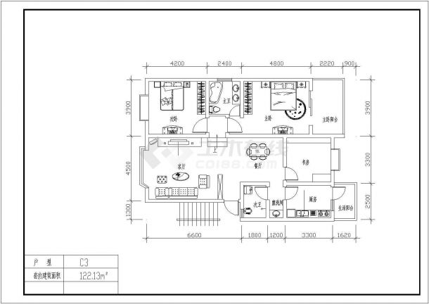 经典套房户型方案图【独户21种设计、户型面积80至165平米之间，1梯2户1种设计对称户型93.77平米】-图二