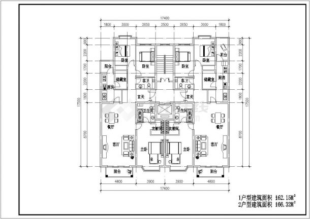 大面积住宅户型设计CAD平面图-图一