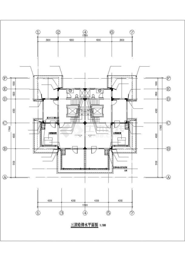 湖州市某别墅区850平米三层框混结构别墅楼给排水设计CAD图纸-图一