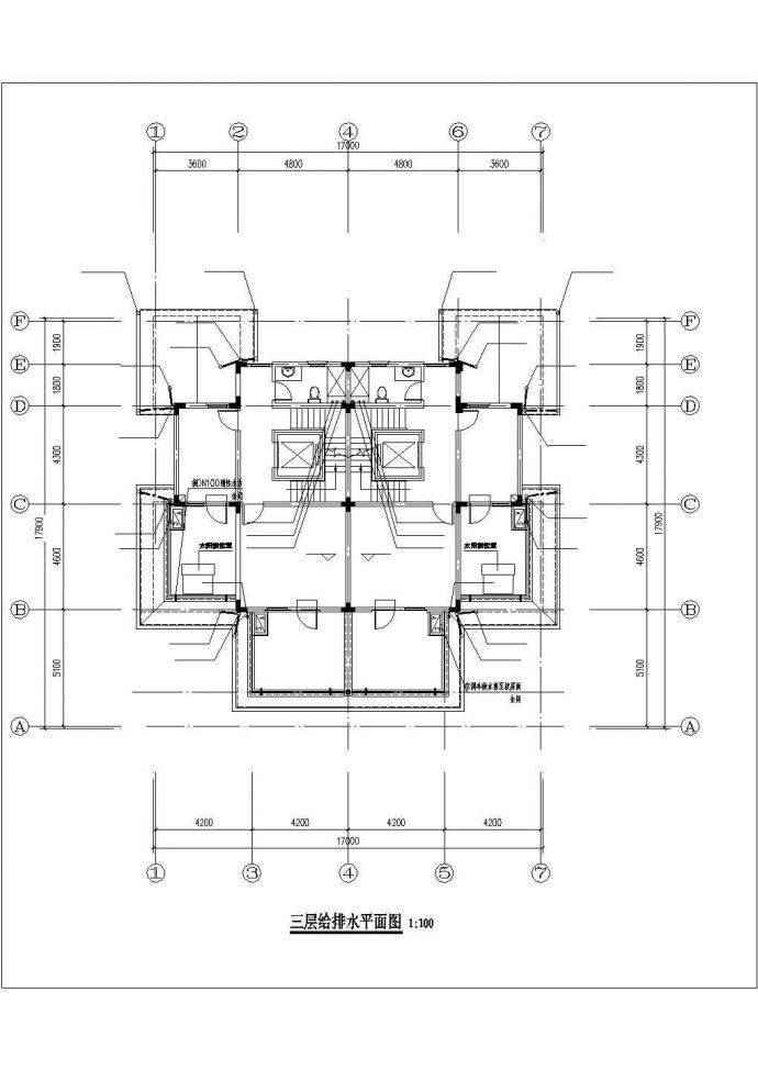 湖州市某别墅区850平米三层框混结构别墅楼给排水设计CAD图纸_图1